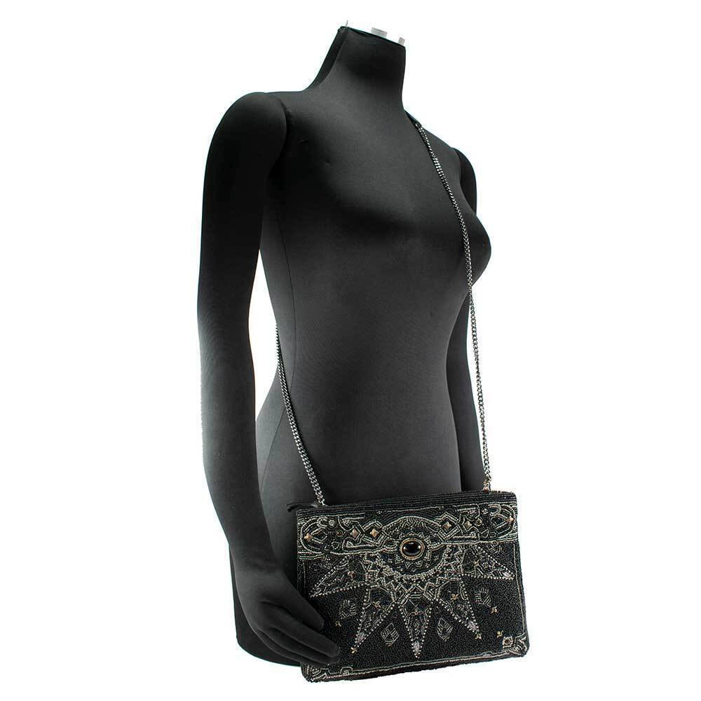 Mary Frances Magical Power Onyx Black Handbag Crossbody Chain Strap Zip Bag NW - Picture 7 of 8